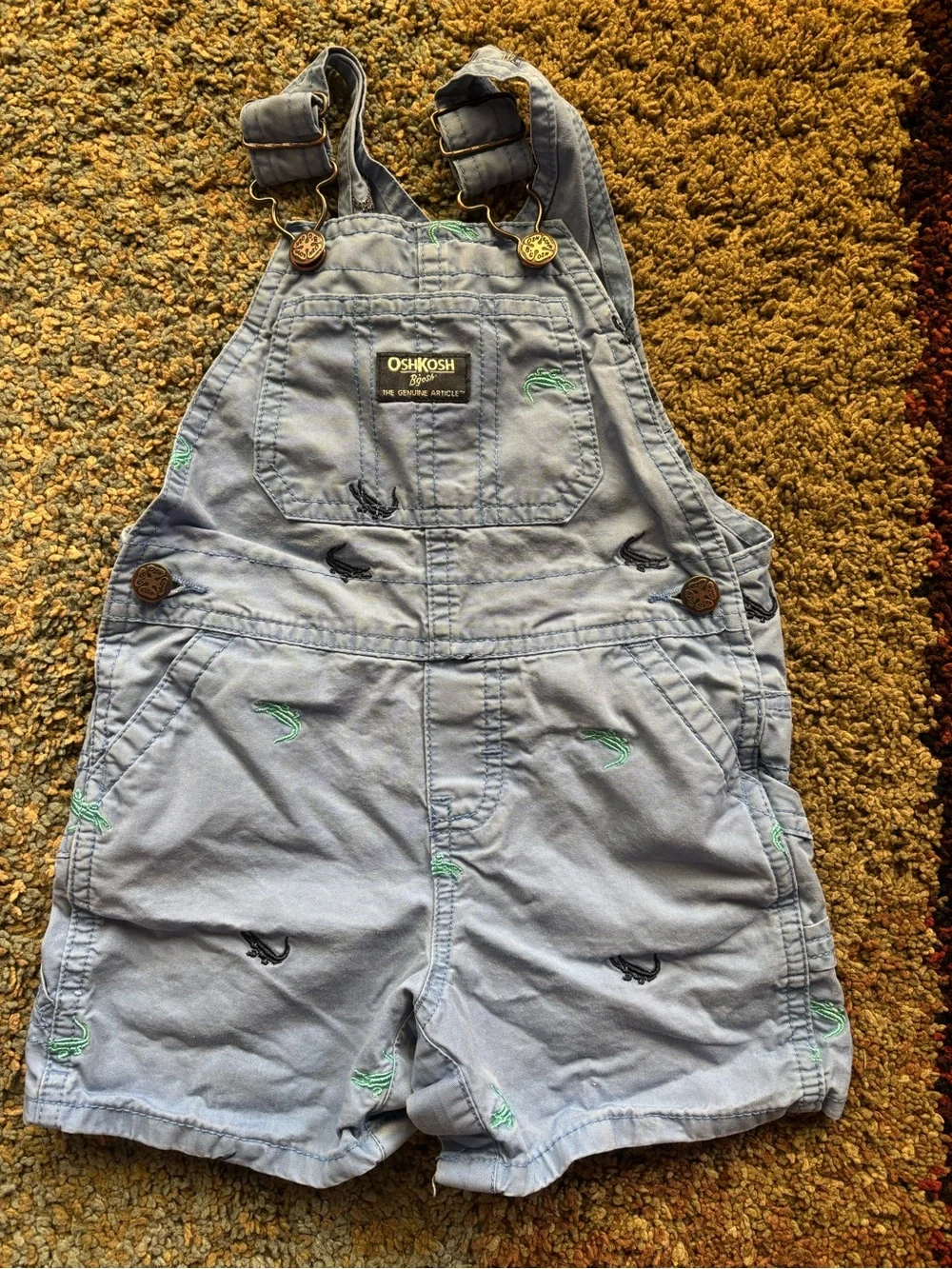 OshKosh B'gosh Blue overalls crocodile pattern bib pocket 12-18 Months